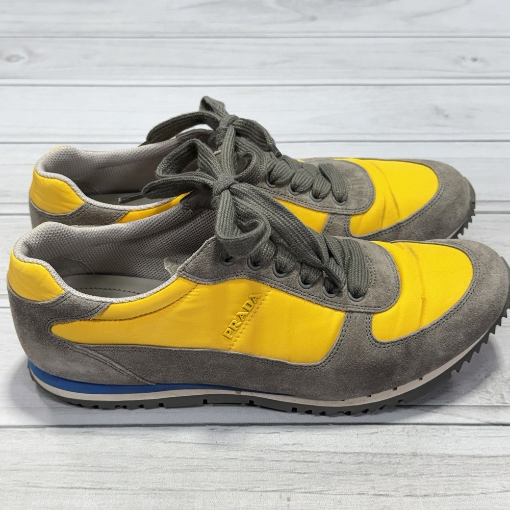 Vintage Prada Sneakers Mens 7 Yellow Gray Suede Tennis Casual‎ Shoes 4E 2721